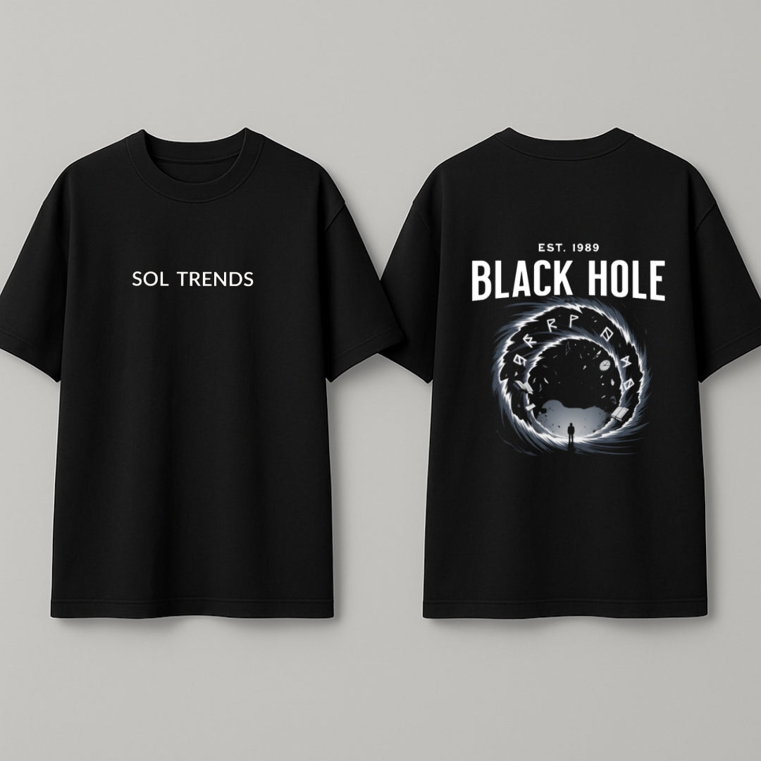 BLACK HOLE Cosmic Vortex  Oversized T-Shirt – Black