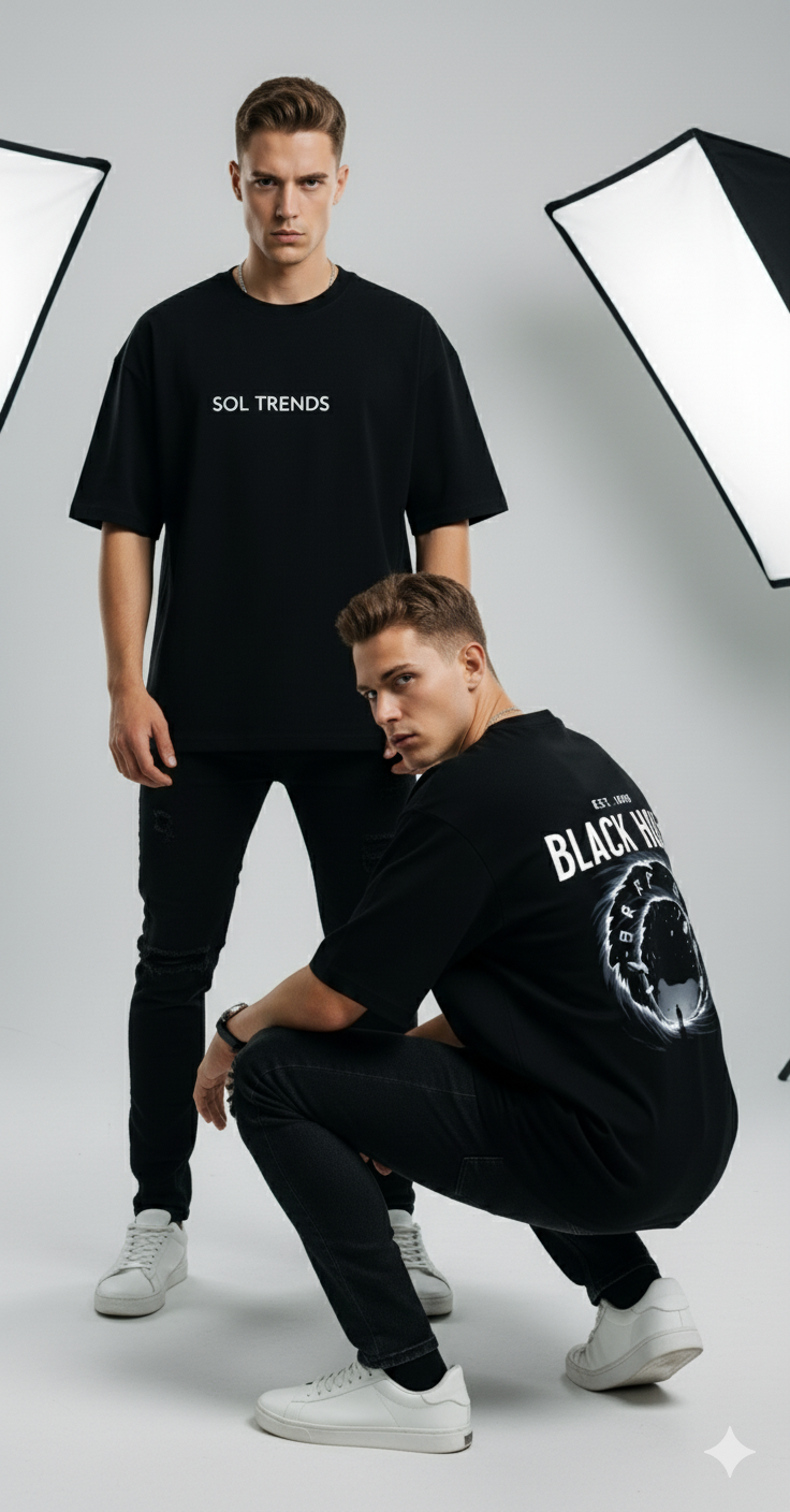 BLACK HOLE Cosmic Vortex  Oversized T-Shirt – Black